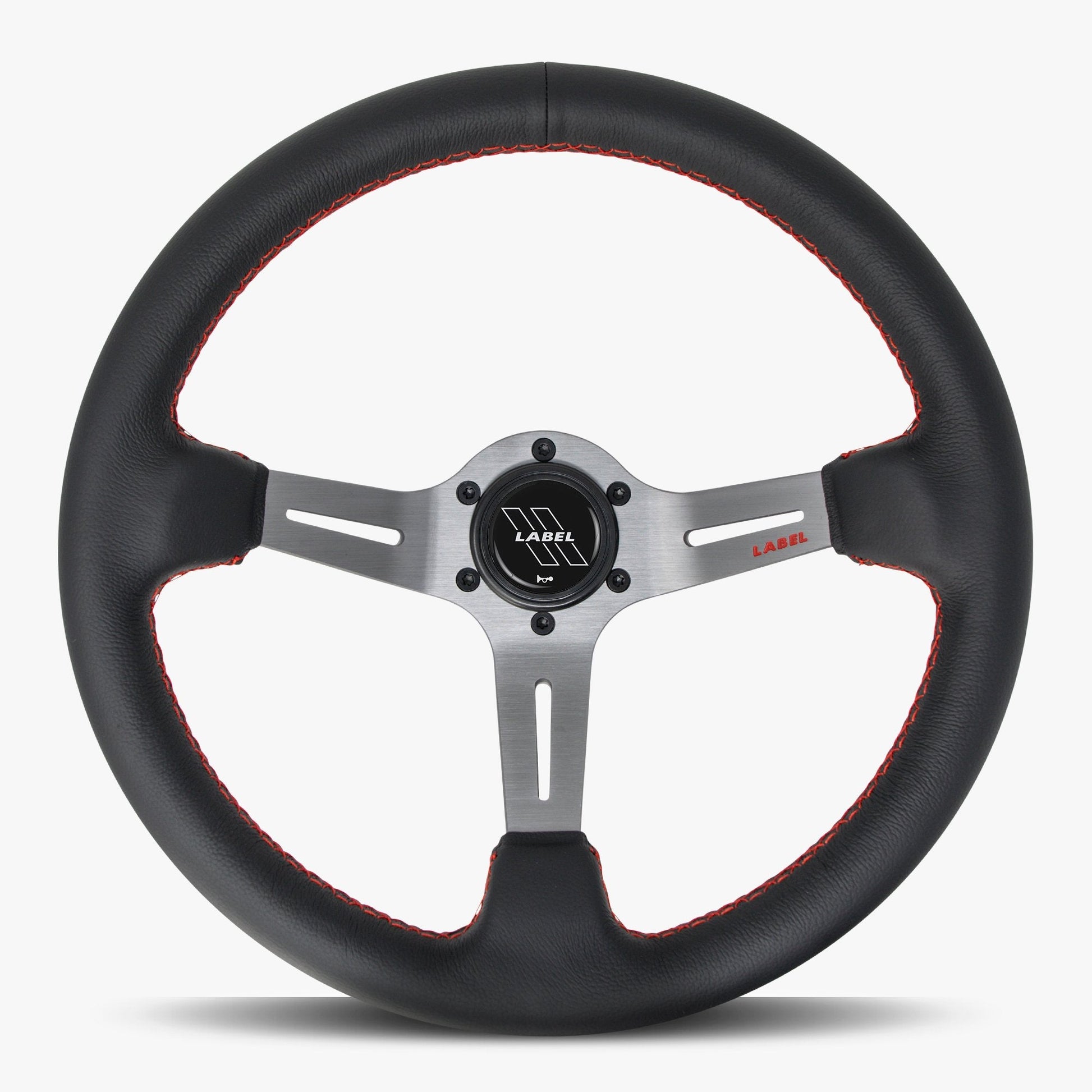Le Mans Steering Wheel | Black Leather | Graphite Spokes | Red Stitching - Korvel