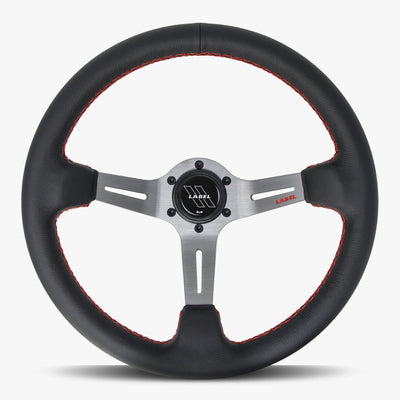 Le Mans Steering Wheel | Black Leather | Graphite Spokes | Red Stitching - Korvel