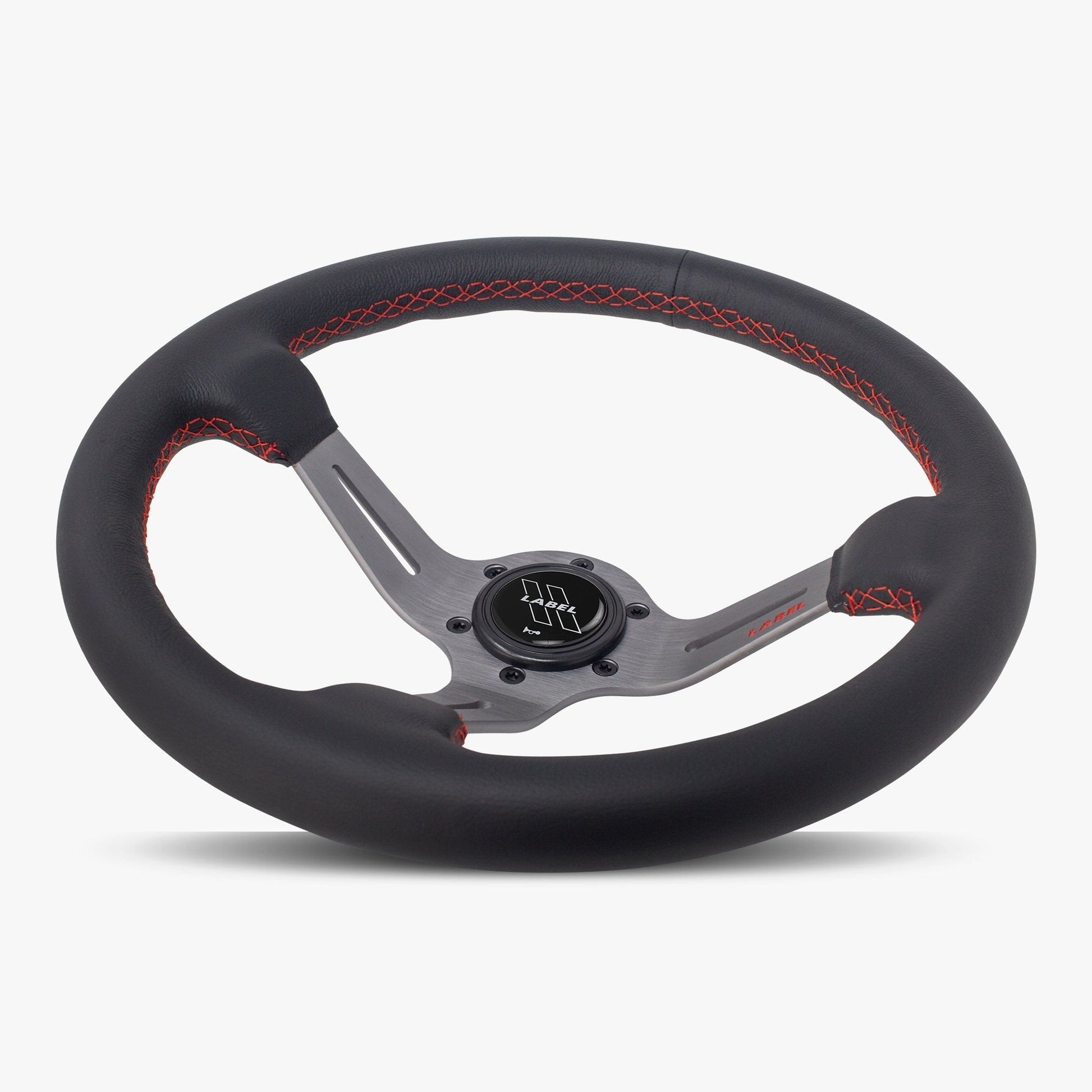 Le Mans Steering Wheel | Black Leather | Graphite Spokes | Red Stitching - Korvel