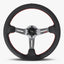 Le Mans Steering Wheel | Black Perforated Leather | Graphite Spokes | Red Stitching - Korvel
