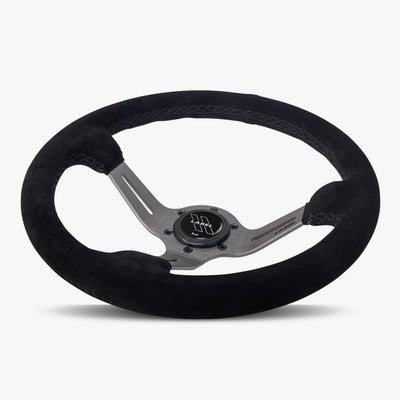 Le Mans Steering Wheel | Black Alcantara Suede | Graphite Spokes | Black Stitching - Korvel