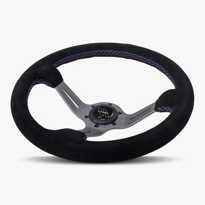 Le Mans Steering Wheel | Black Alcantara | Graphite Spokes | Bavarian Stitching - Korvel