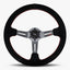 Le Mans Steering Wheel | Black Alcantara | Graphite Spokes | Red Stitching - Korvel