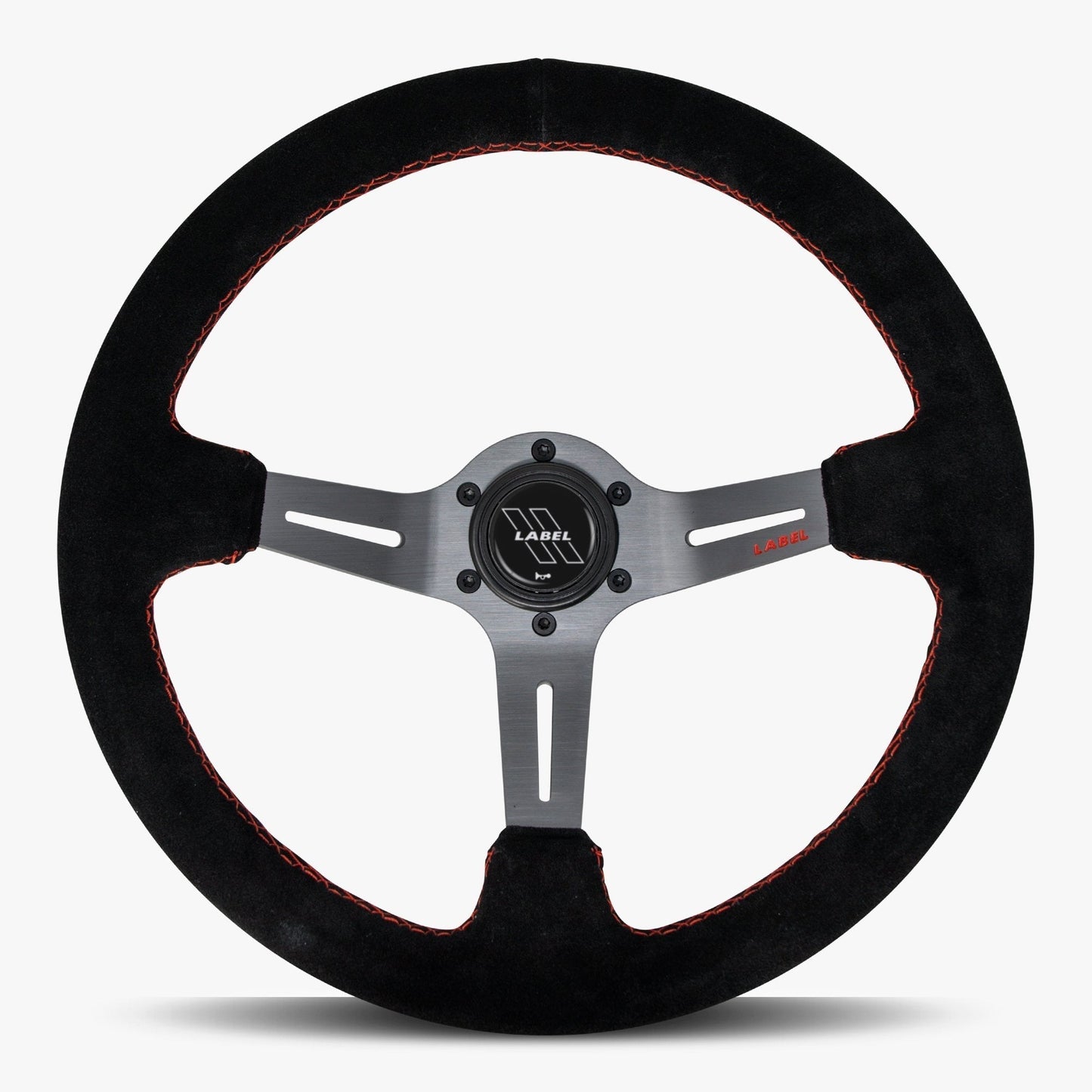 Le Mans Steering Wheel | Black Alcantara | Graphite Spokes | Red Stitching - Korvel