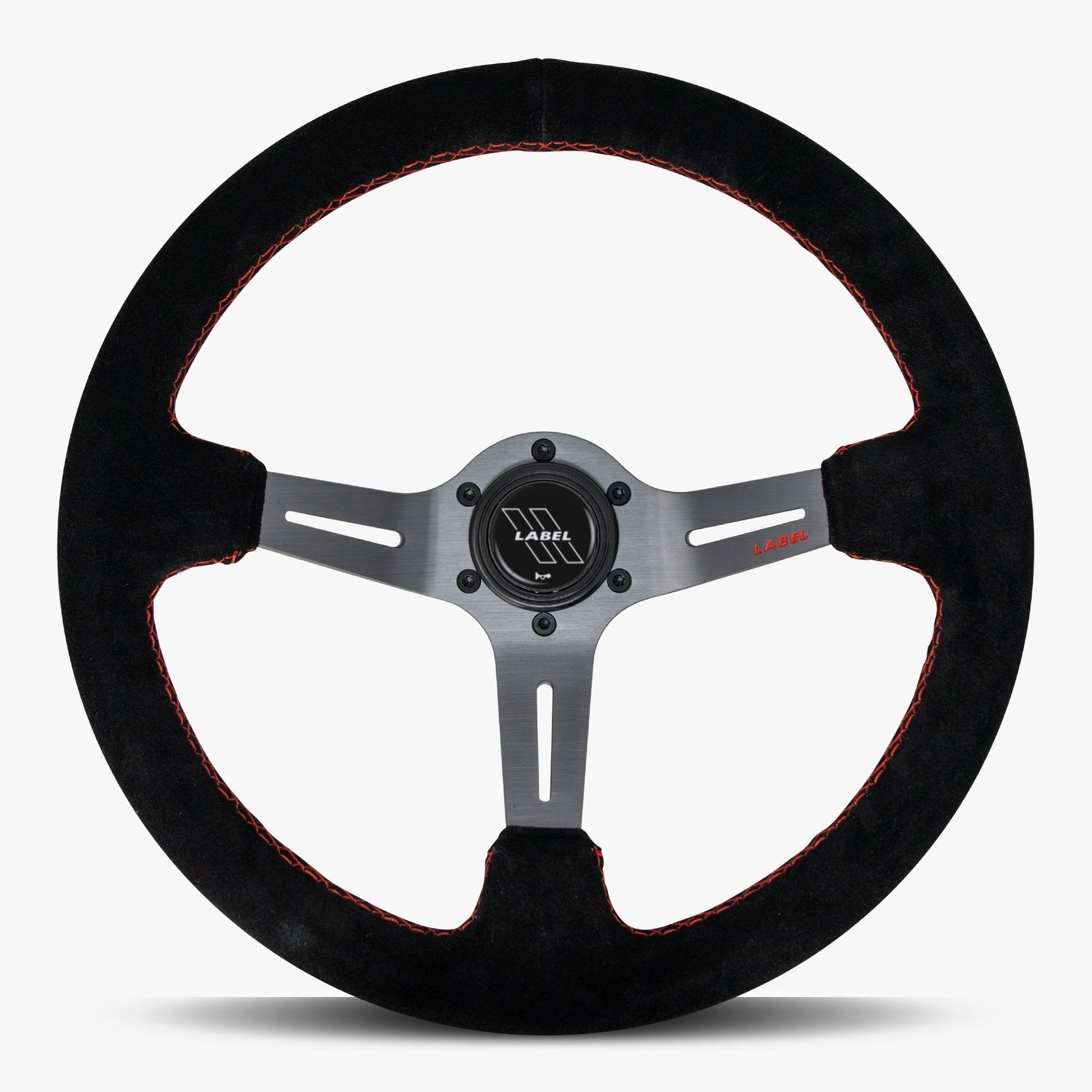 Le Mans Steering Wheel | Black Alcantara | Graphite Spokes | Red Stitching - Korvel