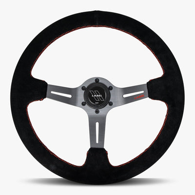Le Mans Steering Wheel | Black Alcantara | Graphite Spokes | Red Stitching - Korvel