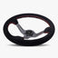 Le Mans Steering Wheel | Black Alcantara | Graphite Spokes | Red Stitching - Korvel
