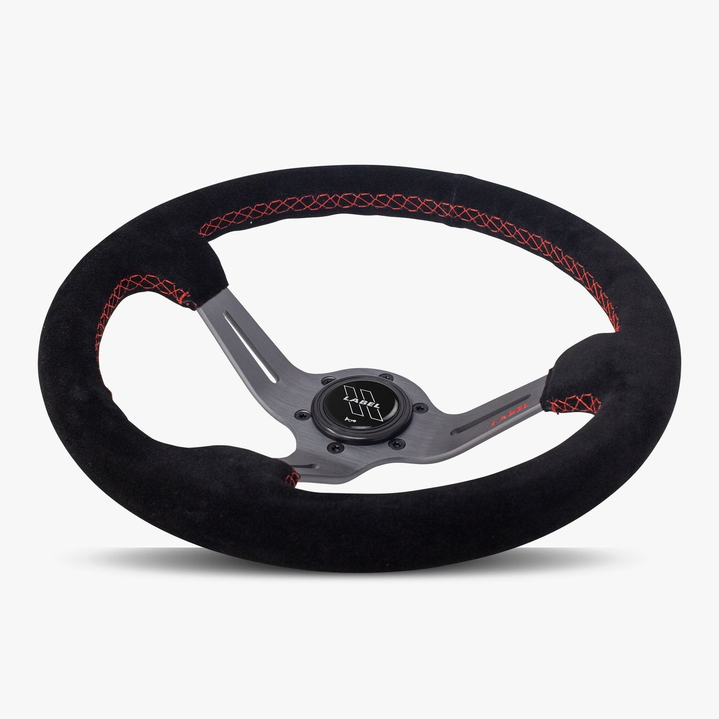 Le Mans Steering Wheel | Black Alcantara | Graphite Spokes | Red Stitching - Korvel
