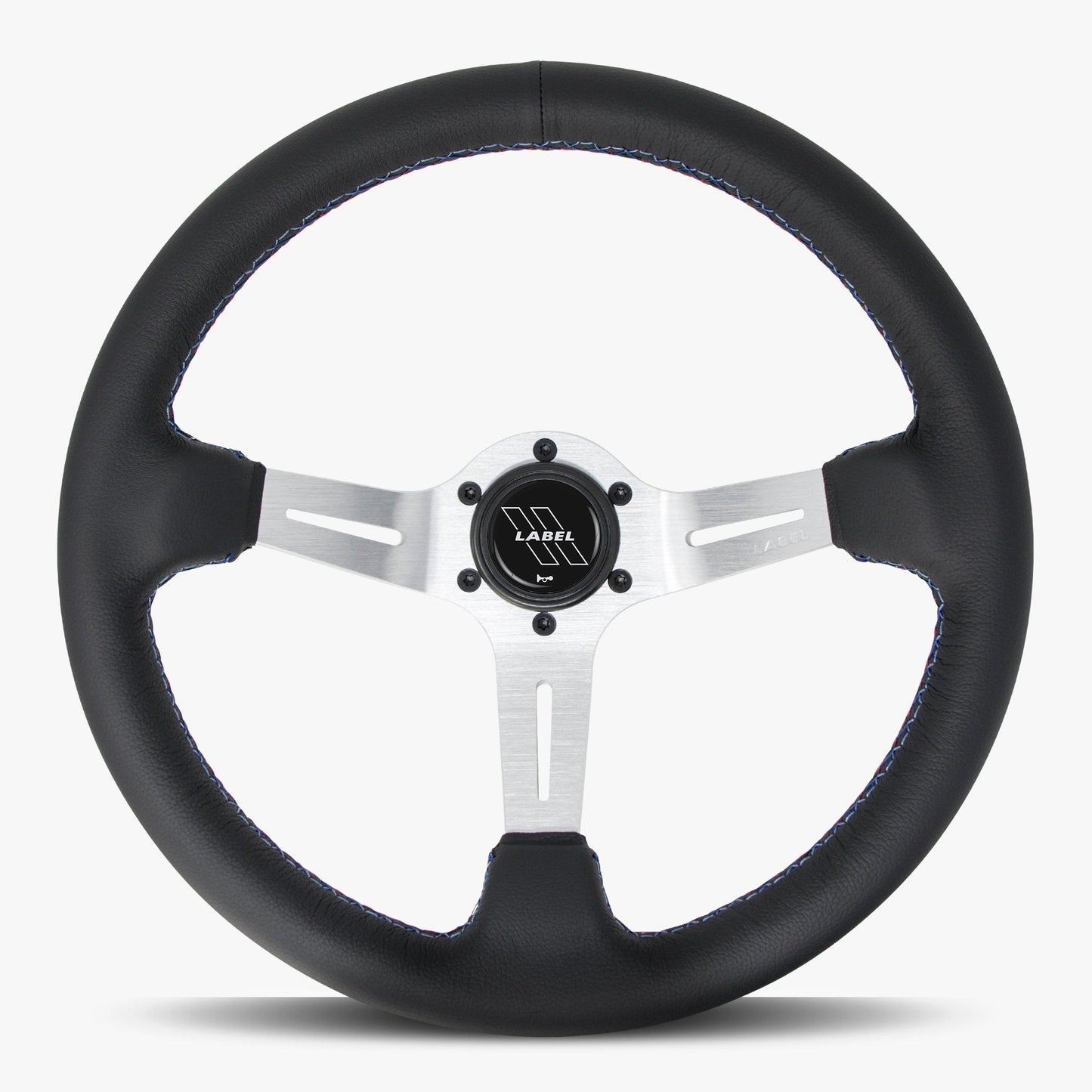 Le Mans Steering Wheel | Black Leather | Silver Spokes | Bavarian Stitch Design - Korvel