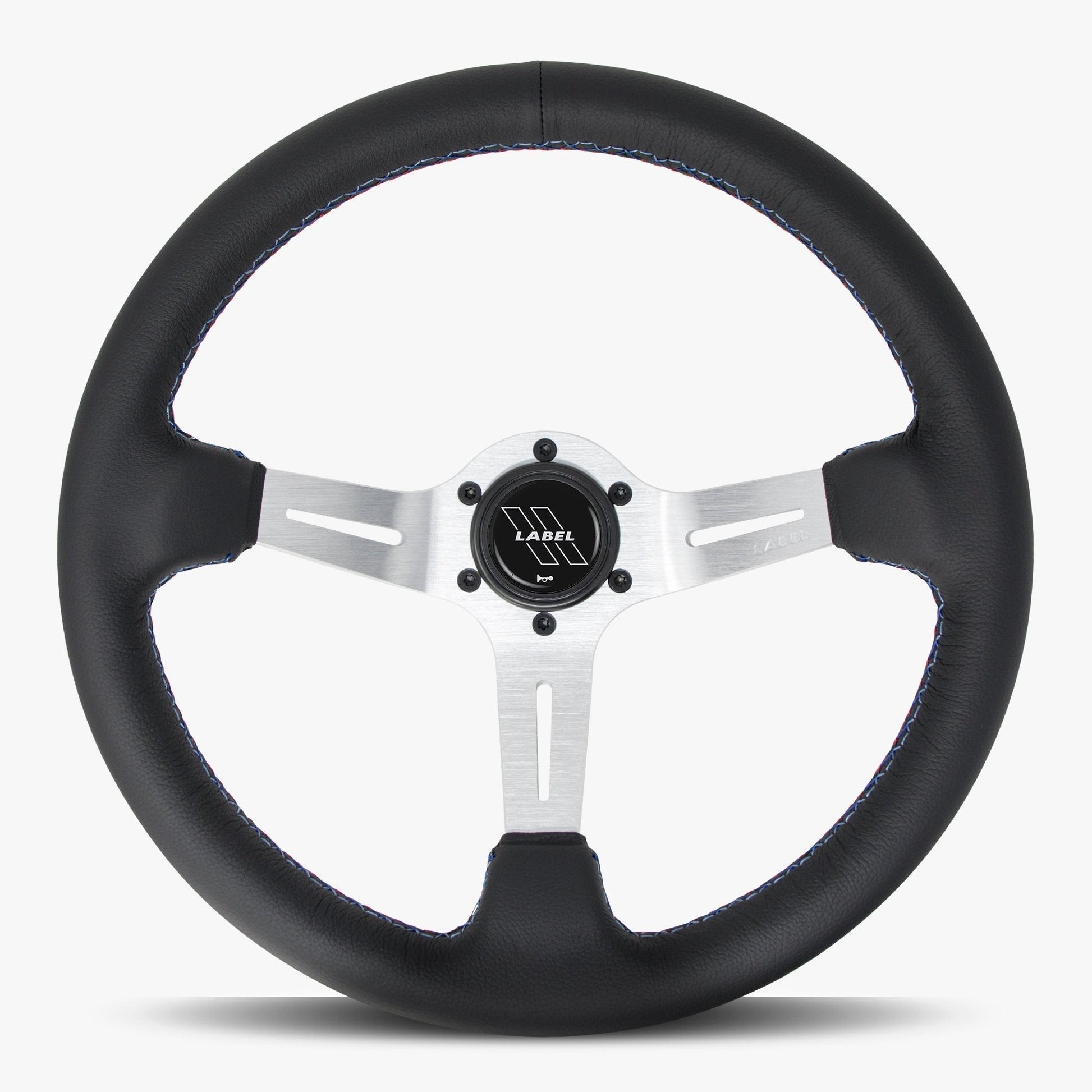 Le Mans Steering Wheel | Black Leather | Silver Spokes | Bavarian Stitch Design - Korvel