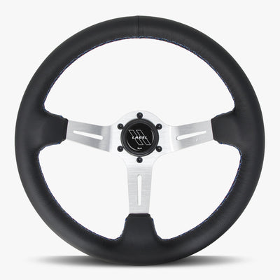 Le Mans Steering Wheel | Black Leather | Silver Spokes | Bavarian Stitch Design - Korvel