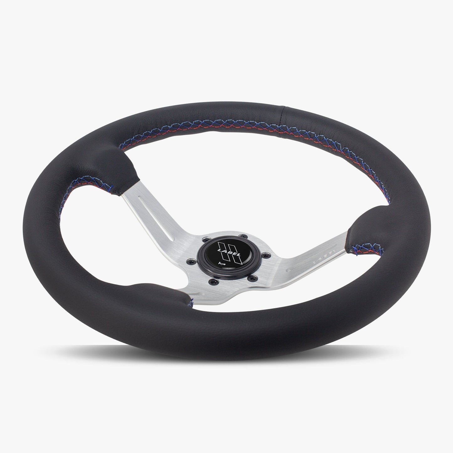 Le Mans Steering Wheel | Black Leather | Silver Spokes | Bavarian Stitch Design - Korvel