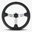 Le Mans Steering Wheel | Black Leather | Silver Spokes | White Stitching - Korvel