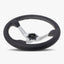 Le Mans Steering Wheel | Black Leather | Silver Spokes | White Stitching - Korvel