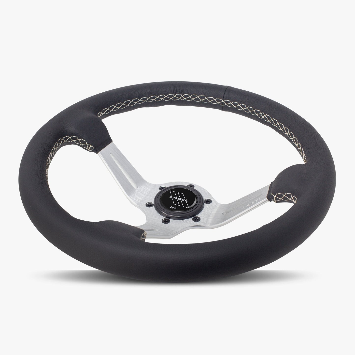 Le Mans Steering Wheel | Black Leather | Silver Spokes | White Stitching - Korvel