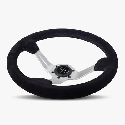 Le Mans Steering Wheel | Black Alcantara & Silver Spokes - Korvel