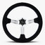 Le Mans Steering Wheel | Black Alcantara | Silver Spokes | Bavarian Stitching - Korvel