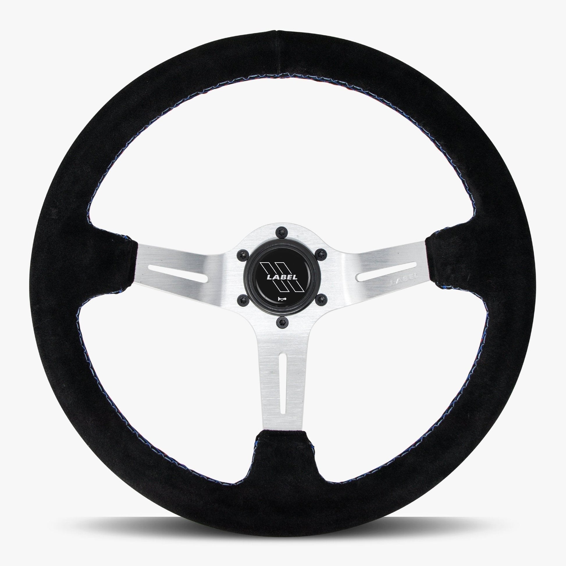 Le Mans Steering Wheel | Black Alcantara | Silver Spokes | Bavarian Stitching - Korvel