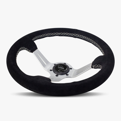 Le Mans Steering Wheel | Black Alcantara & Silver Spokes - Korvel