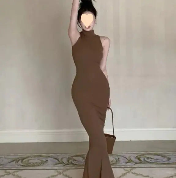 Robe Longue Évasée Sans Manches Élégante