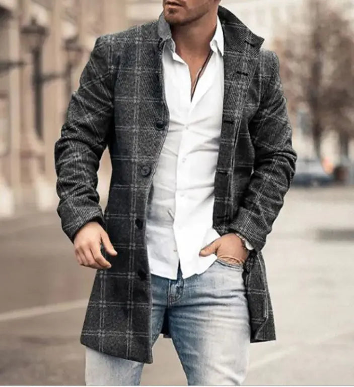 Manteau en Tweed à Col Montant pour Hommes