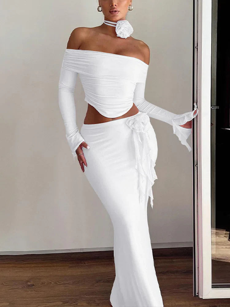 Elegant Long Sleeve Skirt Set for Stylish Occasions