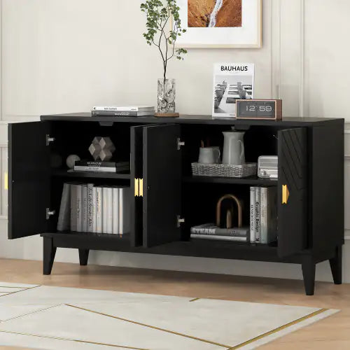 Elegant 4-Door Sideboard Storage Cabinet with Gold Handles