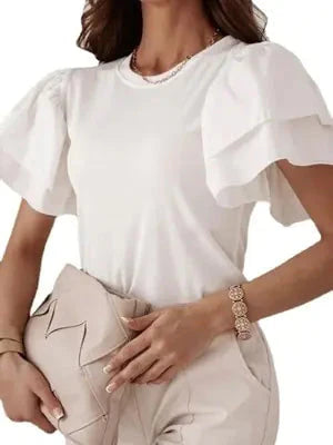 Blusa Sólida Elegante de Cuello Redondo para Oficina