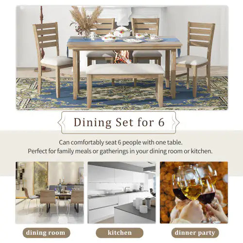 Conjunto de Mesa de Comedor Rústico TREXM para 6