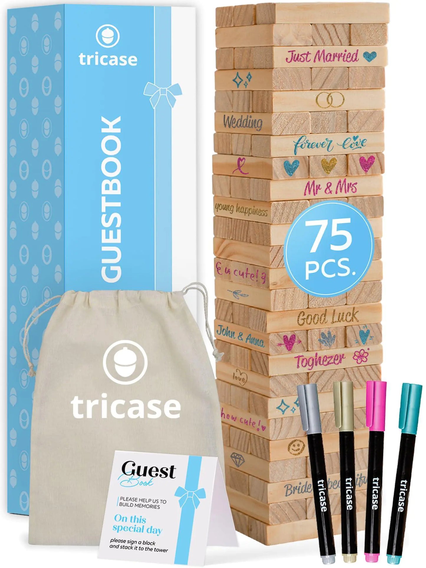 Alternativa de Libro de Invitados de Bloques de Madera - 75 Pcs