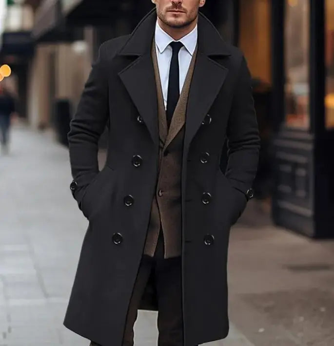 Men's Double Breasted Woolen Overcoat for Fall & Winter