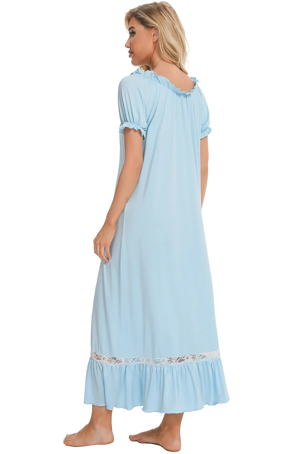 Lace Detail Short Sleeve Lounge Dress - Korvel