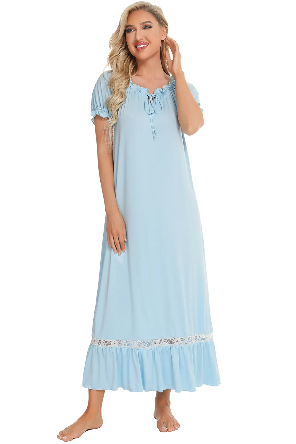 Lace Detail Short Sleeve Lounge Dress - Korvel