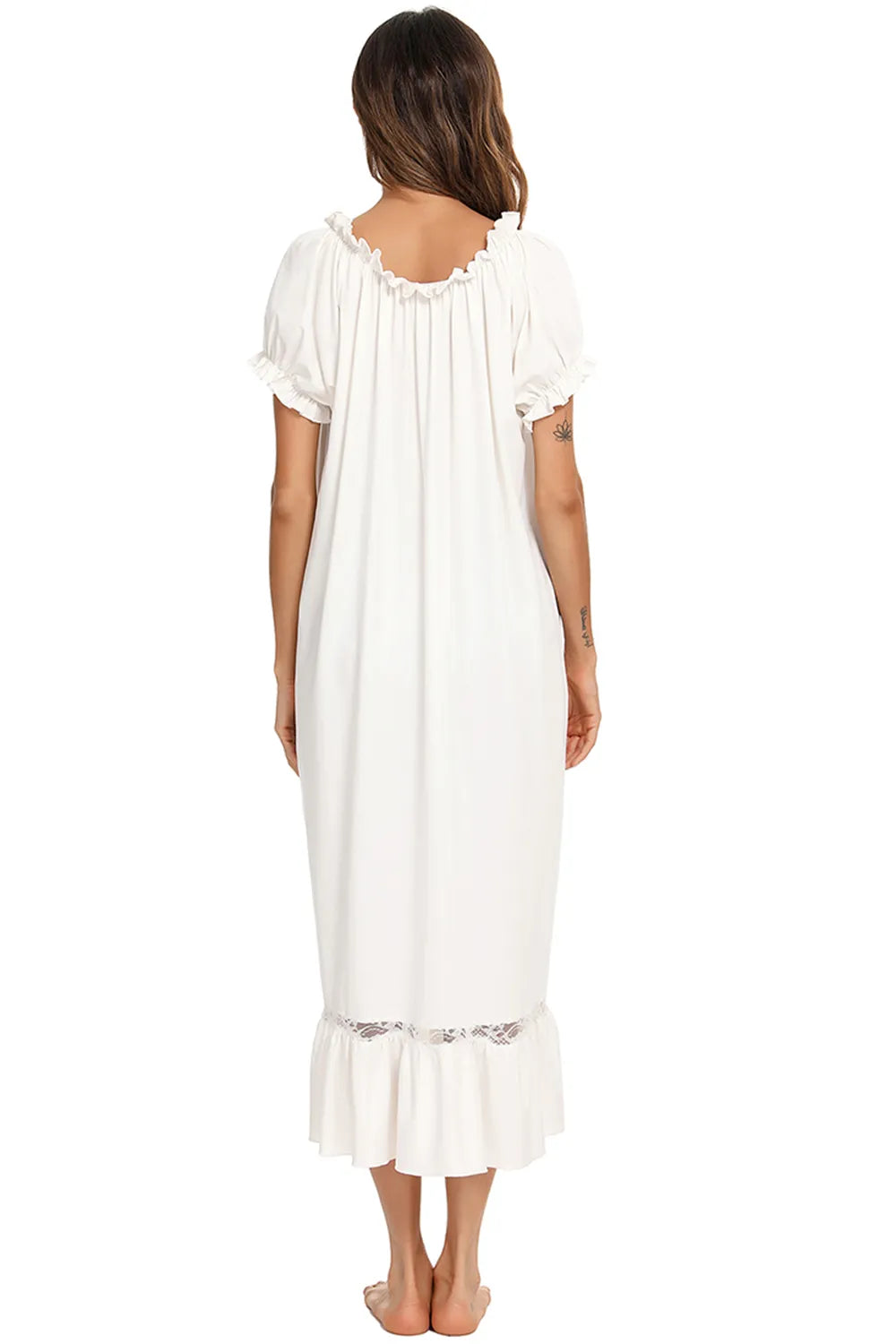 Lace Detail Short Sleeve Lounge Dress - Korvel