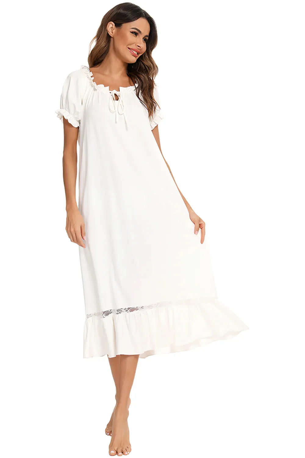 Lace Detail Short Sleeve Lounge Dress - Korvel