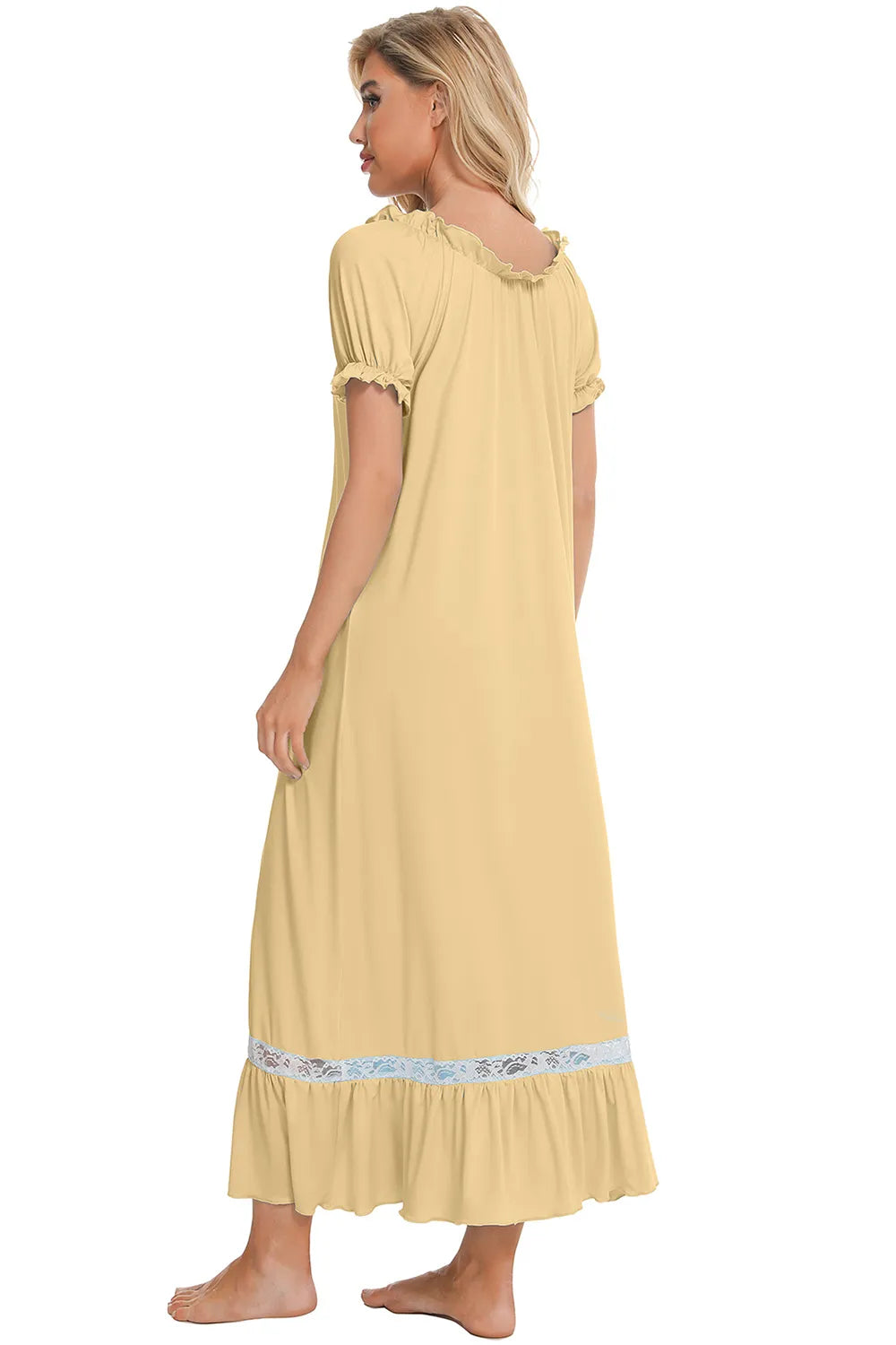 Lace Detail Short Sleeve Lounge Dress - Korvel