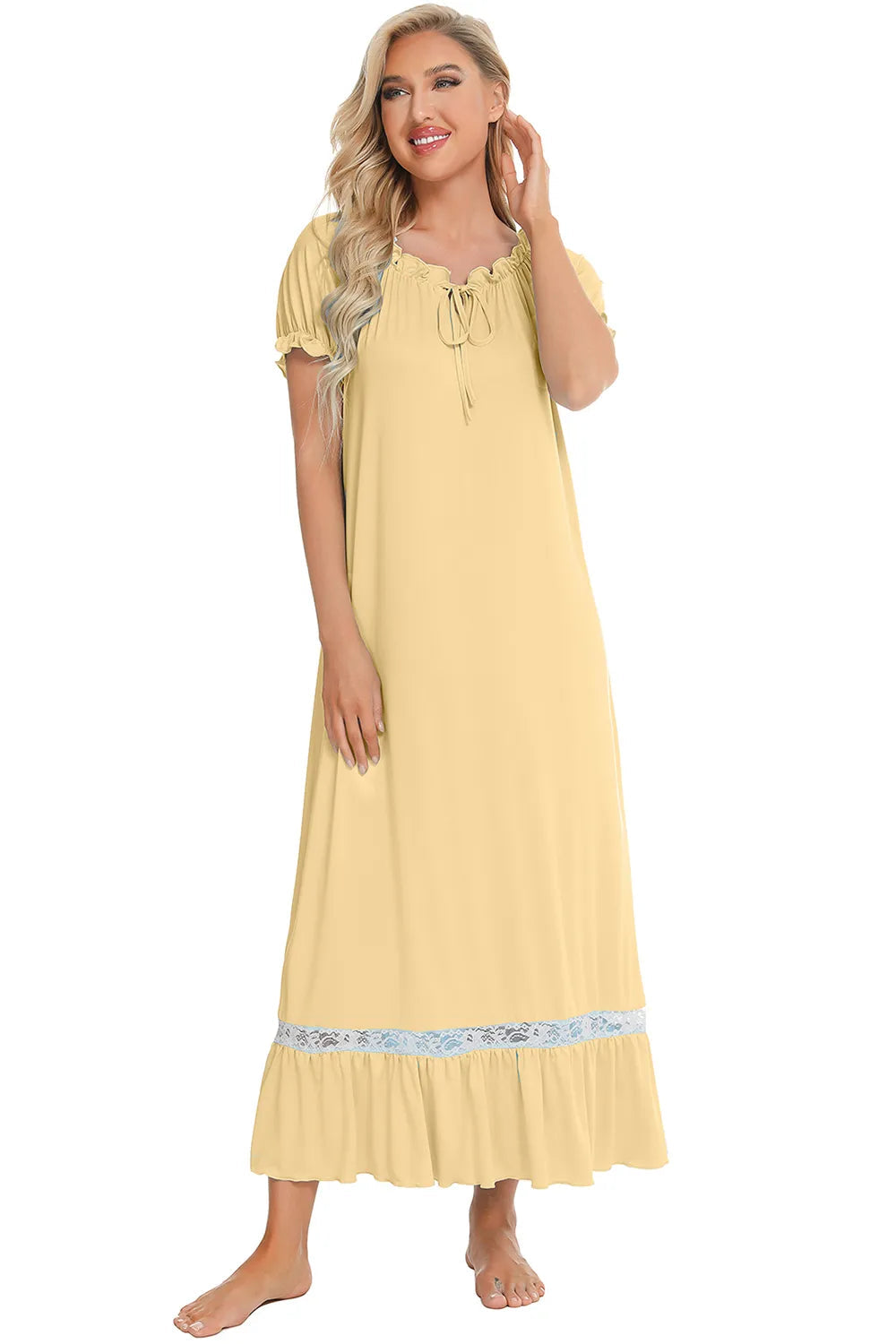 Lace Detail Short Sleeve Lounge Dress - Korvel