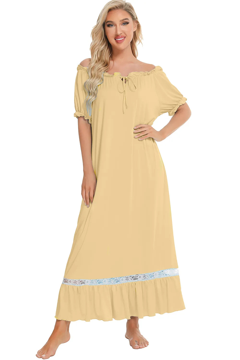 Lace Detail Short Sleeve Lounge Dress - Korvel