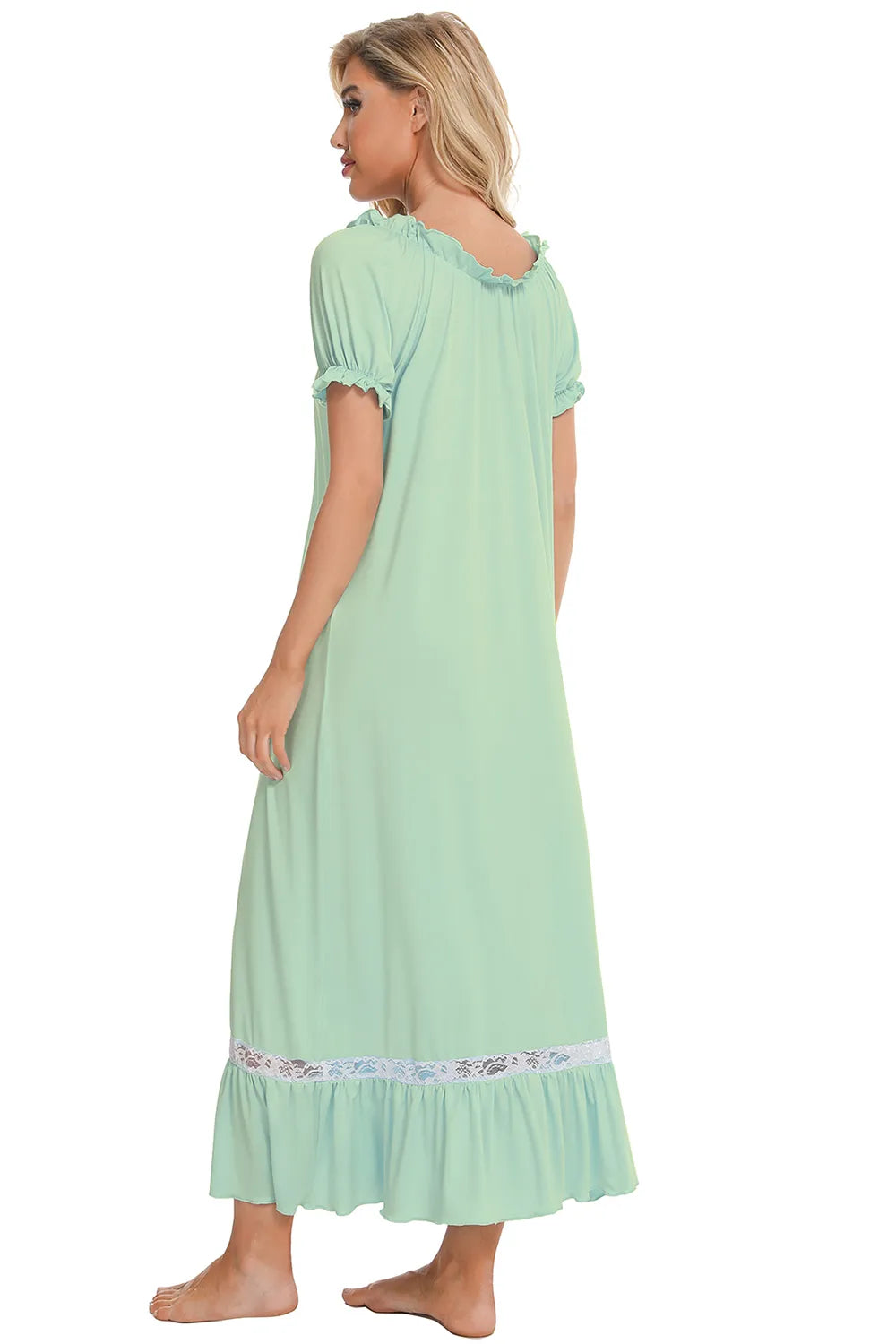 Lace Detail Short Sleeve Lounge Dress - Korvel