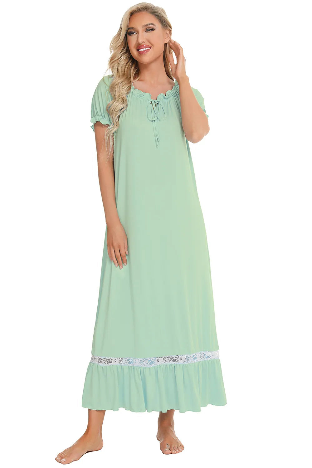 Lace Detail Short Sleeve Lounge Dress - Korvel