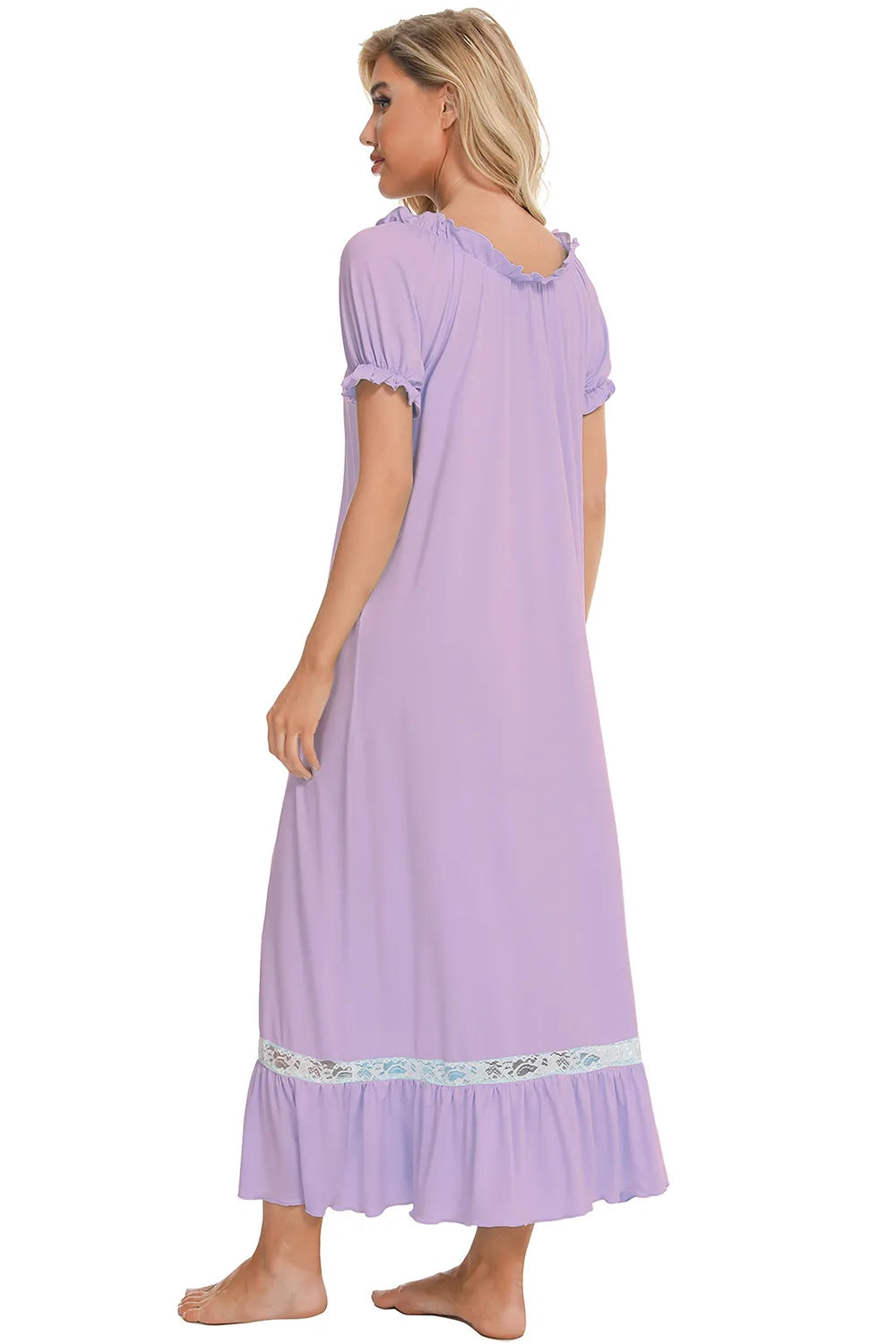 Lace Detail Short Sleeve Lounge Dress - Korvel