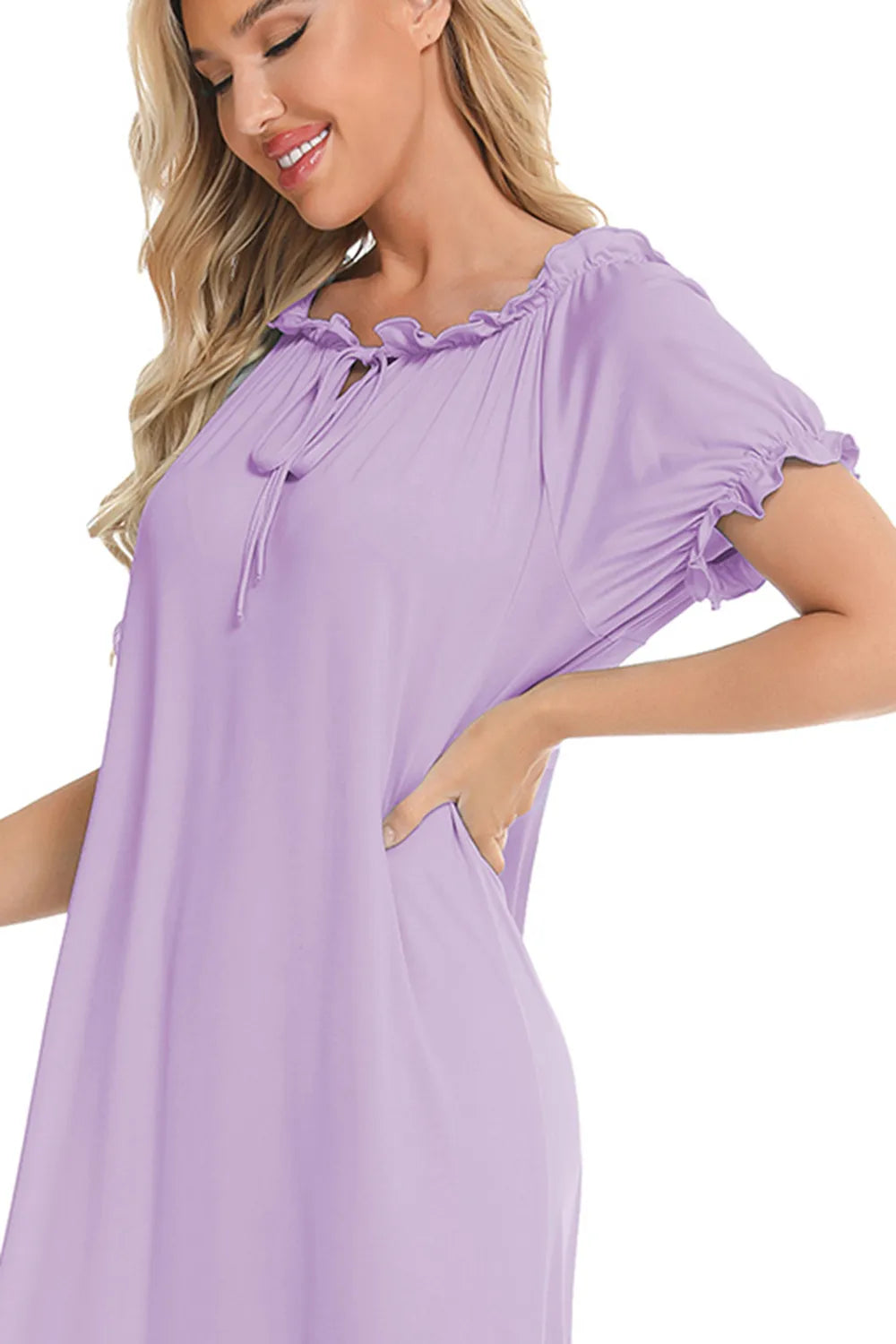 Lace Detail Short Sleeve Lounge Dress - Korvel