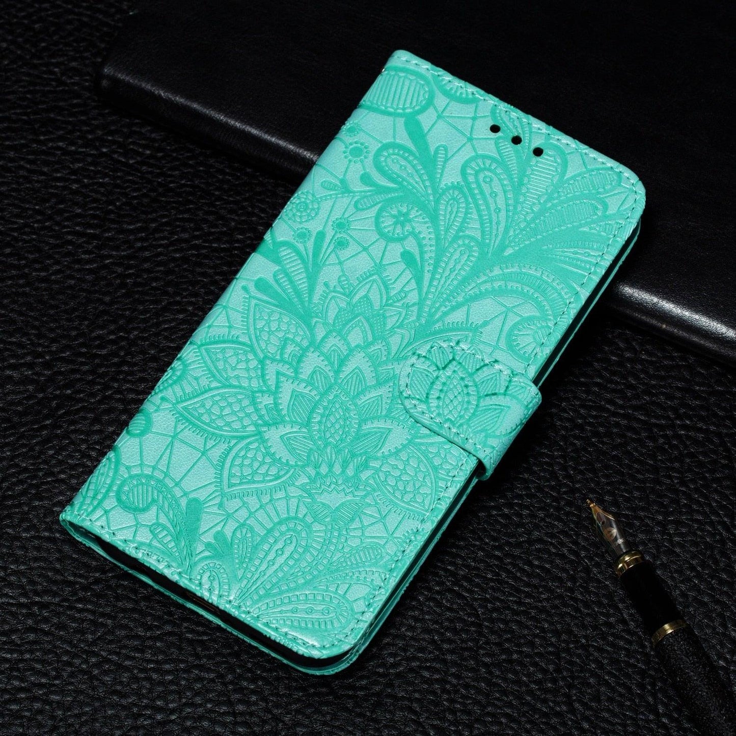 Étui portefeuille en cuir à fleurs en dentelle pour la série Xiaomi Redmi