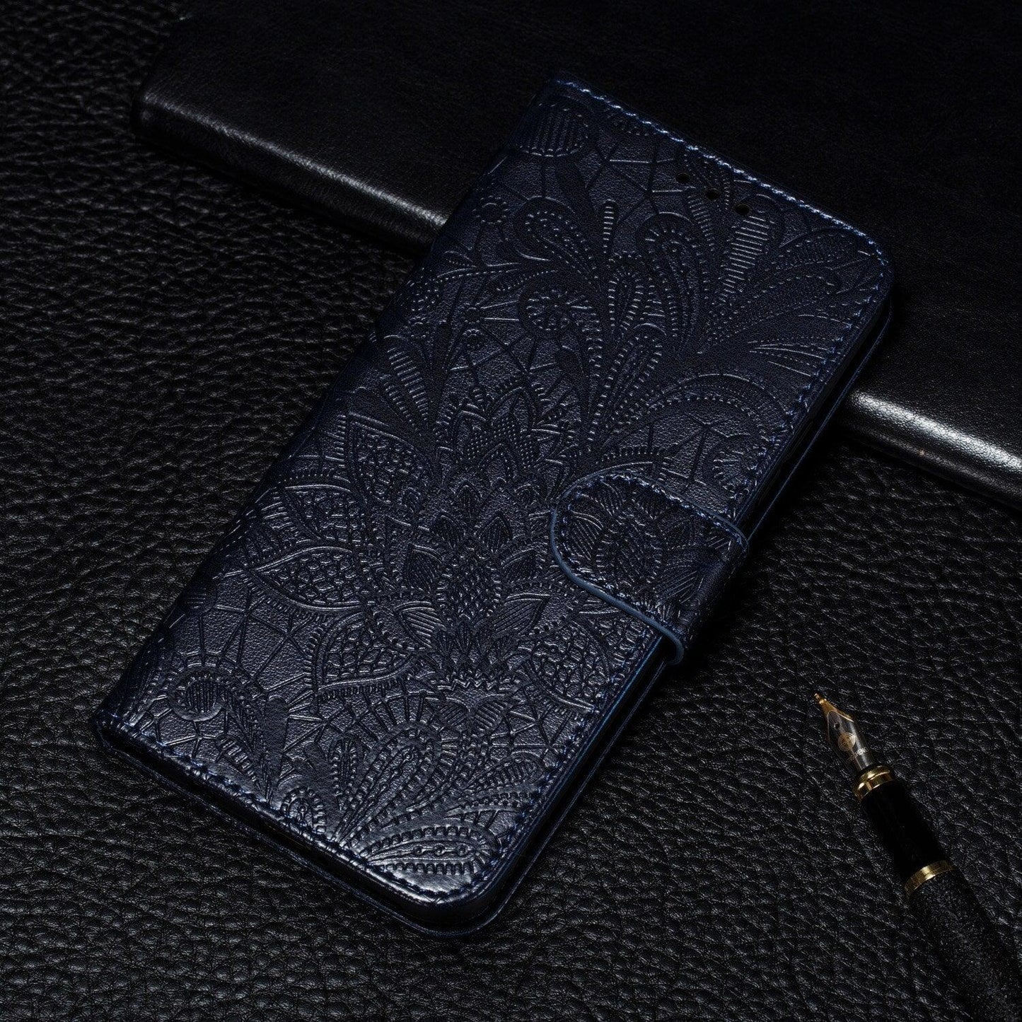 Étui portefeuille en cuir à fleurs en dentelle pour la série Xiaomi Redmi