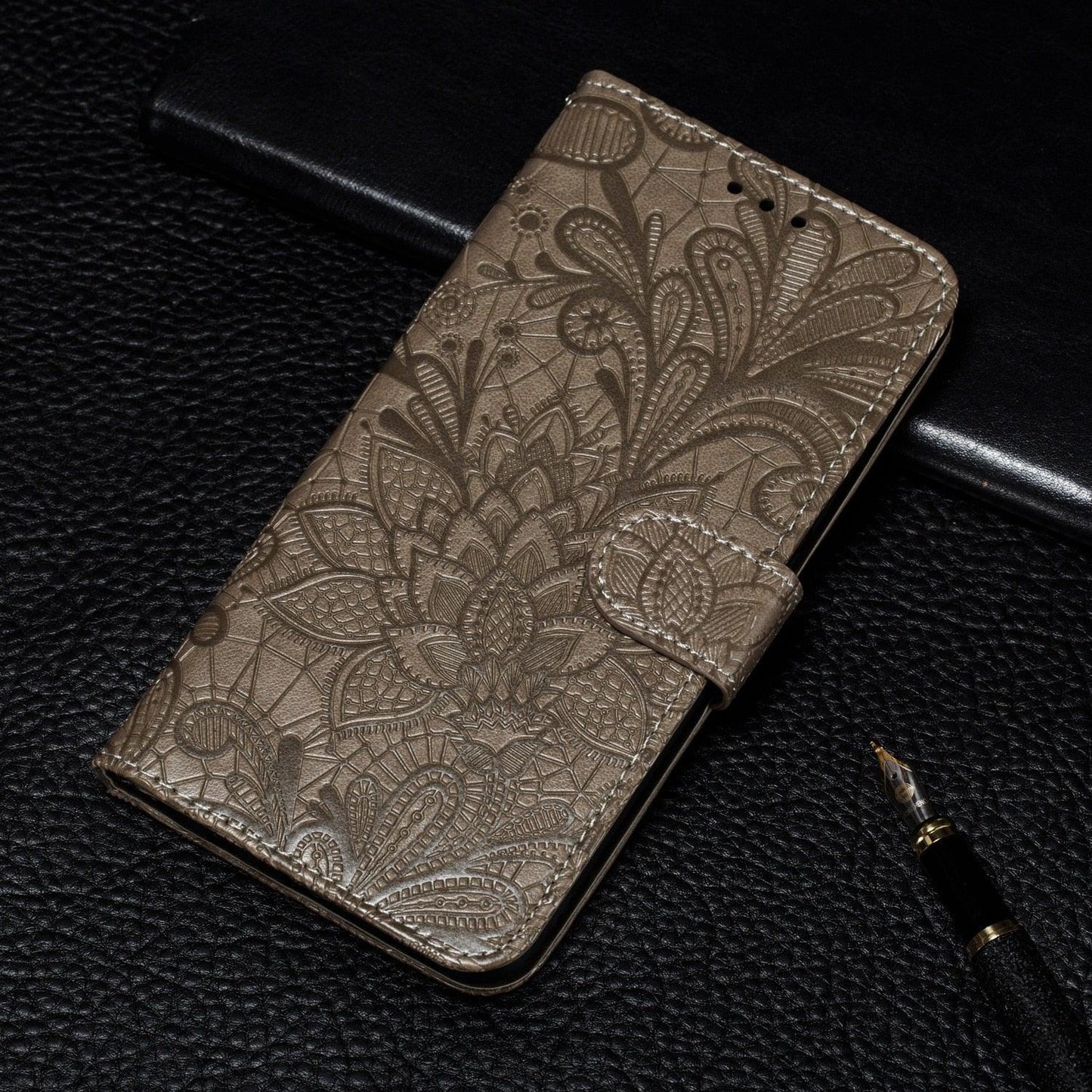 Étui portefeuille en cuir à fleurs en dentelle pour la série Xiaomi Redmi