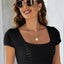 Lace-Up Openwork Square Neck Sweater - Korvel
