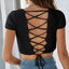 Lace-Up Openwork Square Neck Sweater - Korvel