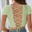 Lace-Up Openwork Square Neck Sweater - Korvel