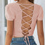 Lace-Up Openwork Square Neck Sweater - Korvel