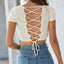 Lace-Up Openwork Square Neck Sweater - Korvel